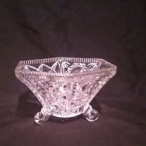 Elegant Vintage American Brilliant Clear Cut Glass Hexagonal BowlCandy Dish (B5)